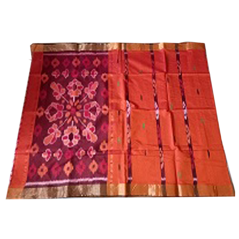 Pochampally Sico Pattu Saree with 100% original pure quality. Color: Orange  Note:-Direct Handloom Products